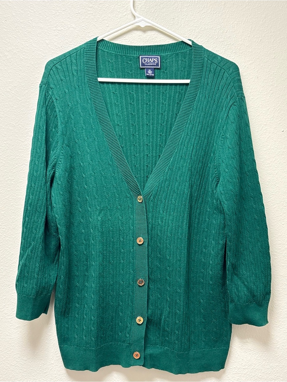 Chaps Women's Cable-Knit V-Neck Button Front Cardigan Sweater Green XL